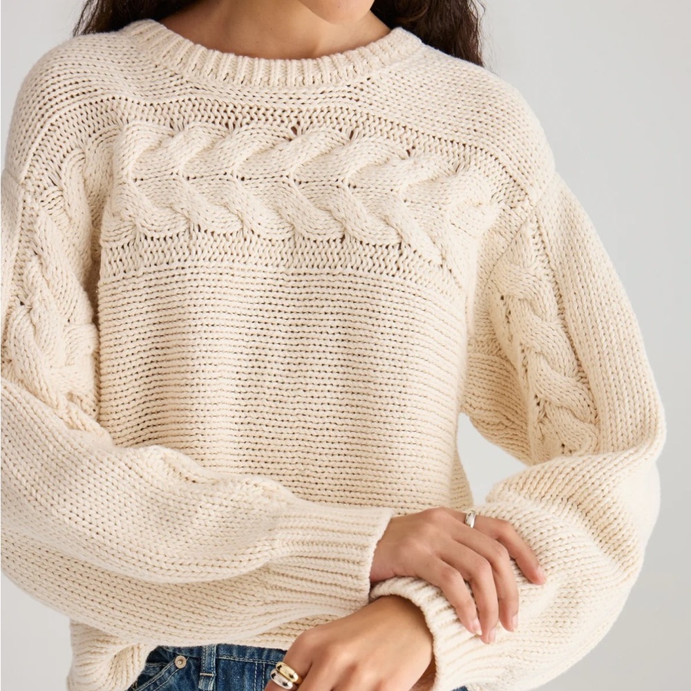 Merlette Serin Cream White Cable Crewneck Knit Sweater Shopbop Chunky Handmade - Picture 2 of 7
